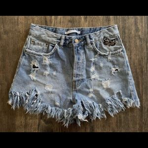 Zara high wasted butterfly jean shorts